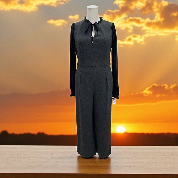Tommy Hilfiger Black Jumpsuit Sheer Sleeve Keyhole Neck Workwear Elegant 10 - Picture 1 of 13